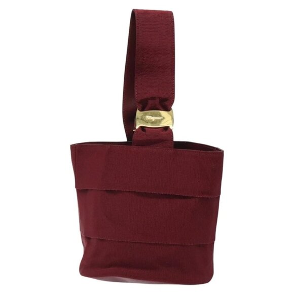 Salvatore Ferragamo Hand Bag Canvas Red Gold Auth - Picture 9 of 16